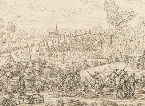 Вязание фашин и установка палаток в лагере армии Вильгельма III (1675)