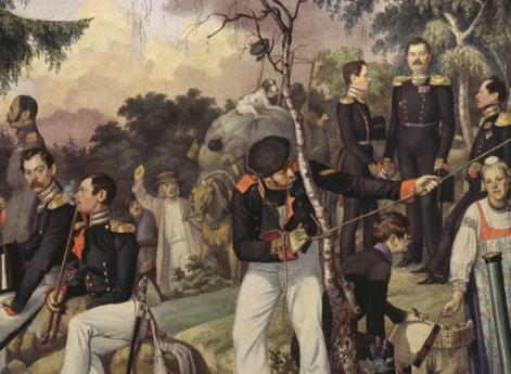 Бивуак лейб-гвардии гренадерского полка. Разбивка офицерской палатки во время осенних маневров