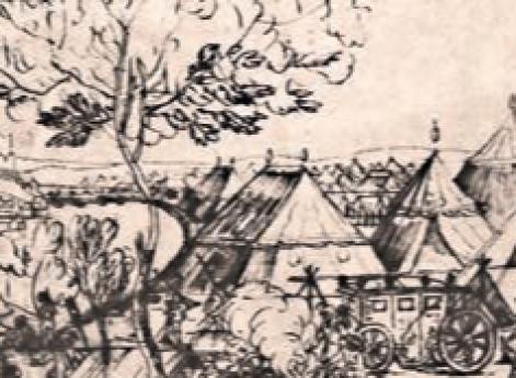 Шведский обоз и лагерь под Пултуском в Польше, 1657 г. Рисунок Э. Дальберга