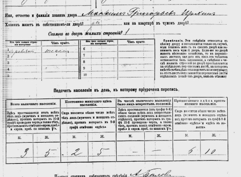 Образец переписи населения 1897 г.