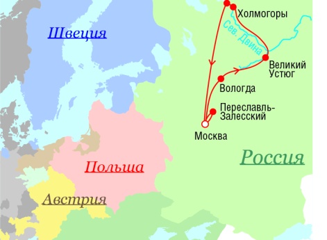 Маршрут поездок Петра I - 1693 г.