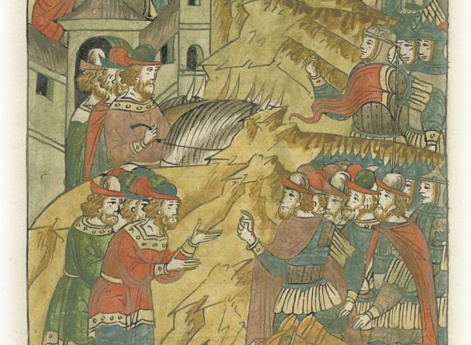 Казанские князья выезжают из города и бьют челом воеводам великого князя.