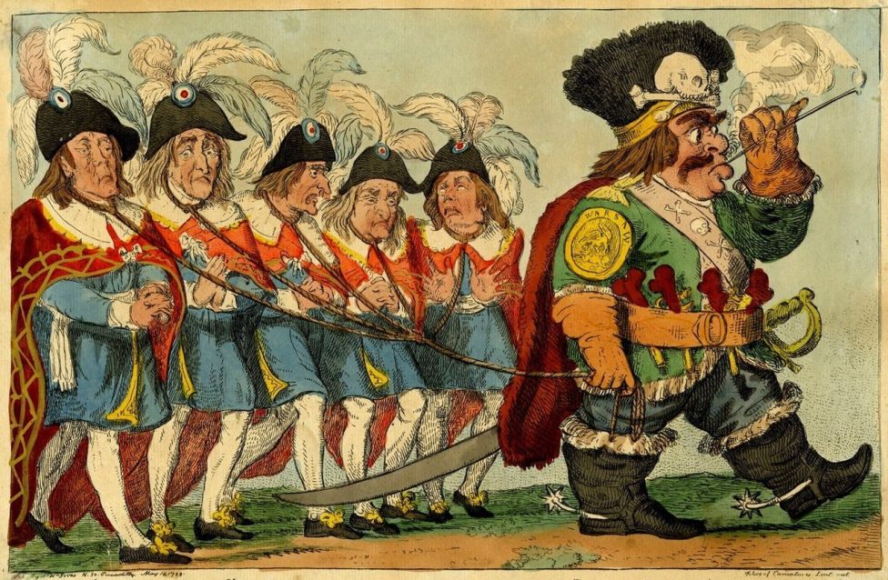 Английская карикатура 1799 года – Генерал Суворов конвоирует французскую Директорию в Россию