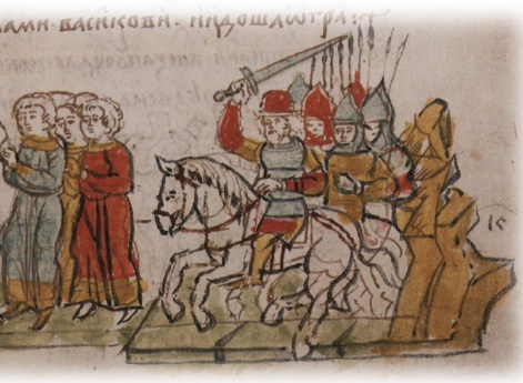 Требование на вече жителями Владимира Волынского у Давыда Игоревича Волынского выдачи для расправы причастных к ослеплению Василька Ростиславича Тсрсбовльского Туряка, Василя и Лазаря; поход горожан на Луцк. (?)