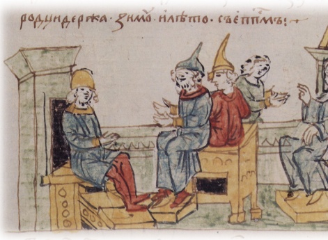 Совет Всеволода Ольговича Киевского с шуринами; задержание новгородского посольства.