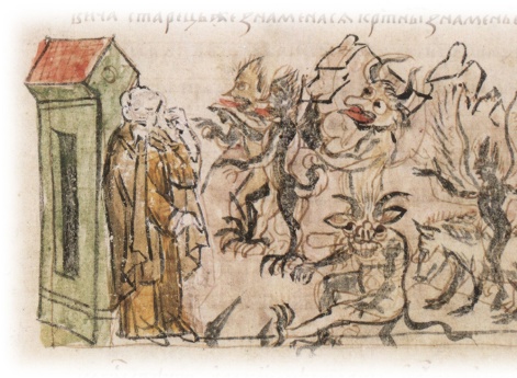 Видение старцу Матфею Прозорливому нечистой силы — толпы бесов во главе с восседающим на свинье предводителем.