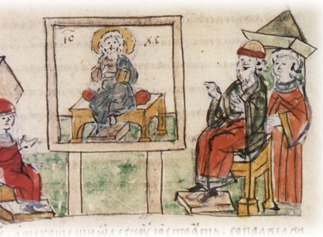 Показ греческим философом занавеси с изображением Иисуса Христа Владимиру Святославичу.