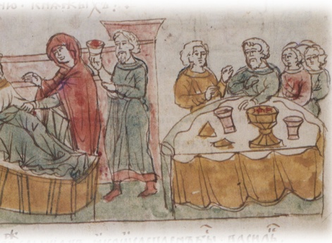 Возвращение сознания к Васильку Ростиславичу Теребовльскому в Звиждене; обед в Звиждсне 