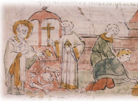 Крещение и захоронение останков Ярополка и Олега Святославичей в церкви святой Богородицы; вокняжение Всеслава Брячиславича в Полоцке.