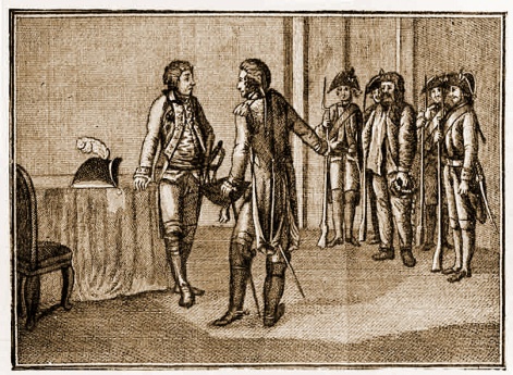 Комендант Яицка полковник Иван Яковлевич Симонов передает Е.И. Пугачева А.В. Суворову 16 сентября 1774 года