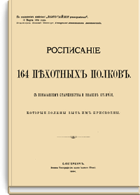 Расписание 164 пехотных полков, с показанием старшинства и знаков отличия, которые должны быть им присвоены